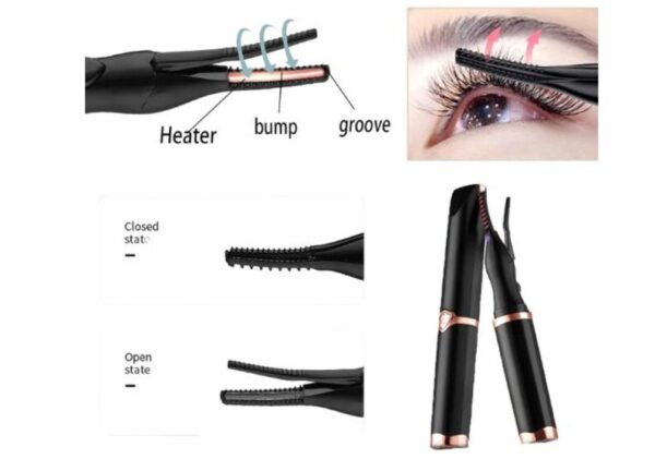 USB Rechargeable Electric Heated Eyelash Curler Long Lasting Makeup Tool - Image 2